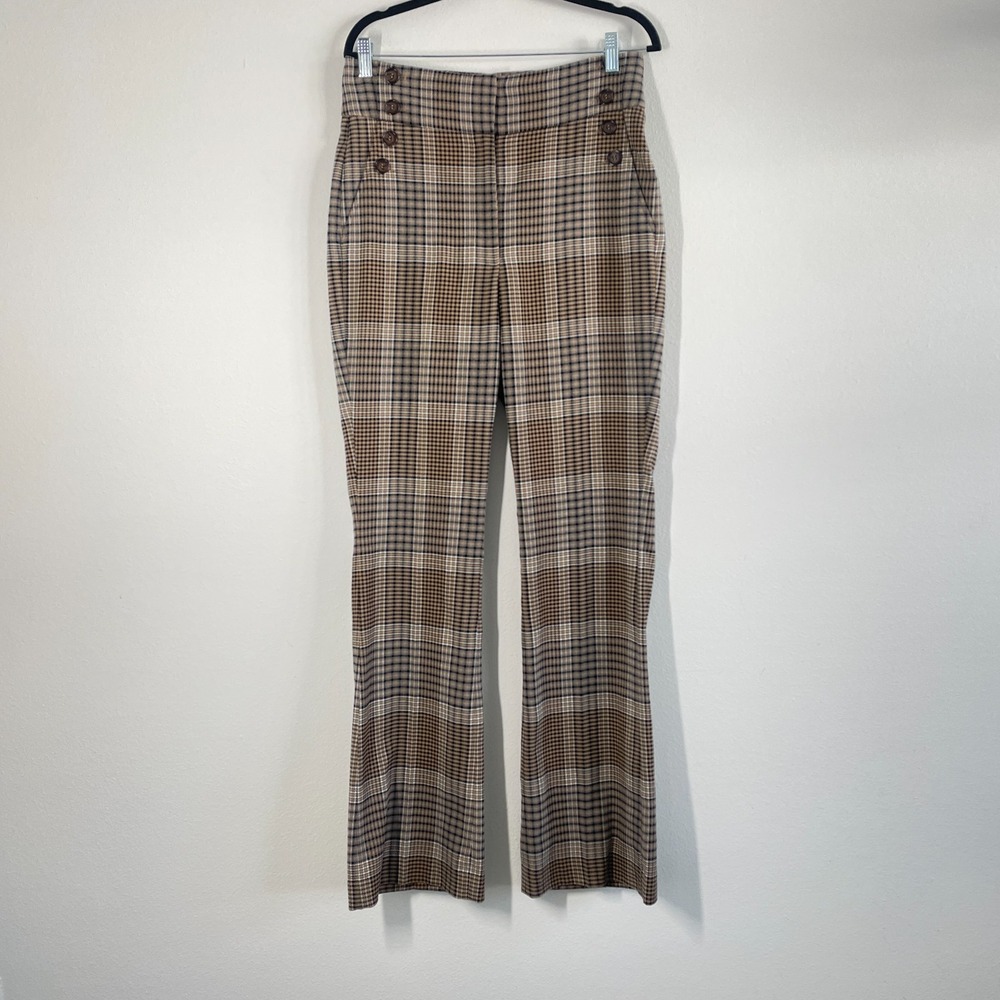 Halogen x Atlantic Pacific Trousers Women 10‎ Brown Plaid Wide Leg High Rise